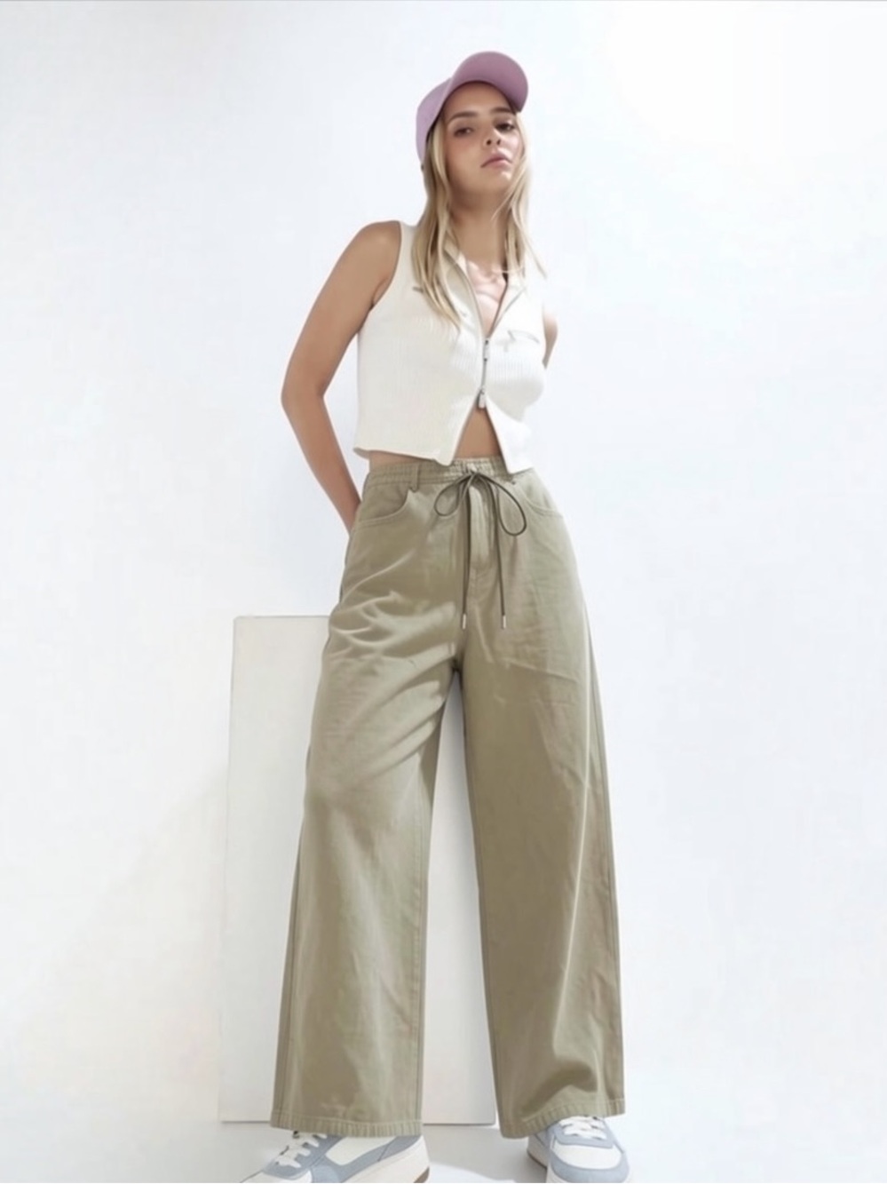 NWT Habitual Wide-Leg Drawstring Jean Lightweight Cotton High Rise Adjustable
